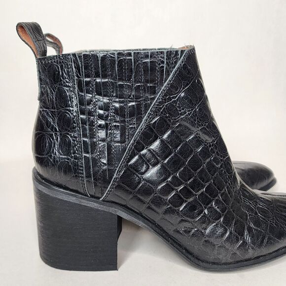 Jeffrey Campbell Black Leather Ankle Boots Croc Embossed Womens Size 9 - Picture 4 of 9